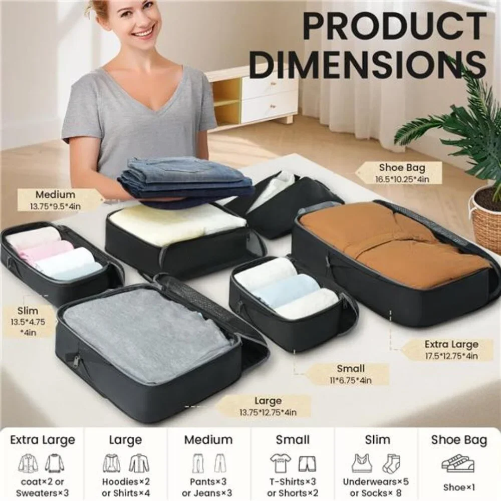 4 Set/6 Set/8 Set Compression Packing Cubes Travel Accessories Expandable
